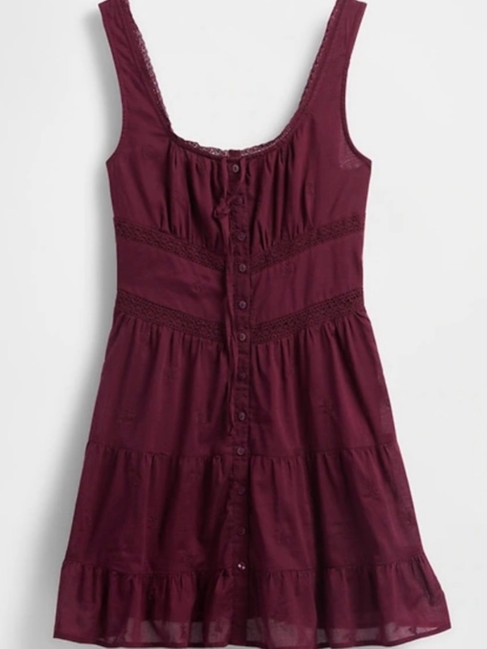 GAP Burgundy Lace-Trim Embroidered Cotton Button Front Mini Dress Size S